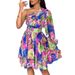Damenbekleidung Bohemian Printed Diagonal Shoulder Langarm Midikleid_voghion.com