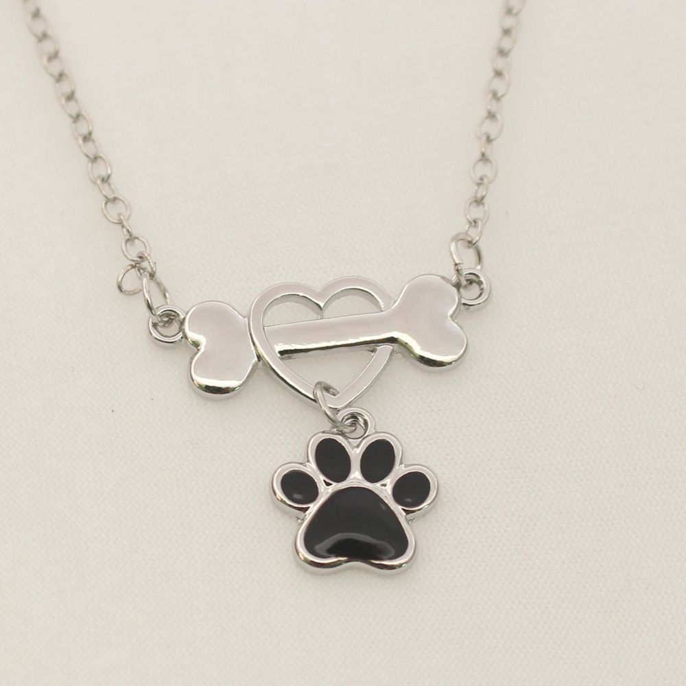 Collana Love per donna, ciondolo a forma di osso con goccia di colla, zampa di cane carina, ciondolo in argento nero_voghion.com