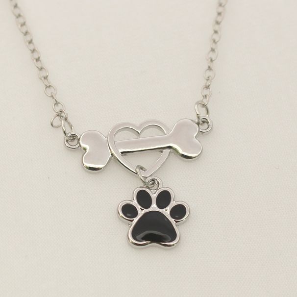 Collana Love per donna, ciondolo a forma di osso con goccia di colla, zampa di cane carina, ciondolo in argento nero_voghion.com