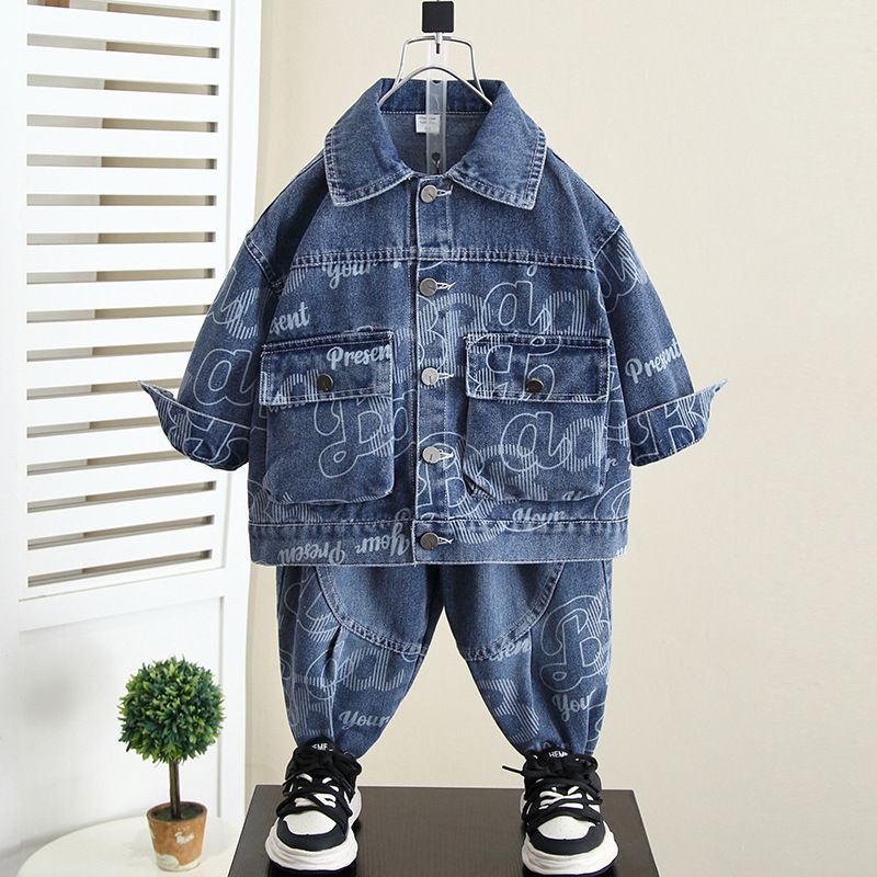 Kid's Clothing boys spring denim suit 2024 new baby coat two piece cool and handsome children's spring style_voghion.com