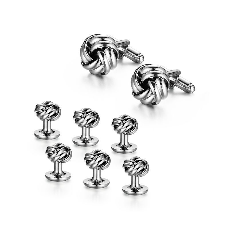 Nuovo set di gemelli intrecciati in argento Gemelli in metallo alla moda francese Gemelli in saldo_voghion.com
