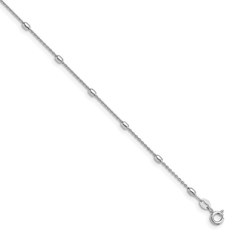 Sterling Silver RH-plated Polished Beaded With 1in Ext. Anklet_voghion.com