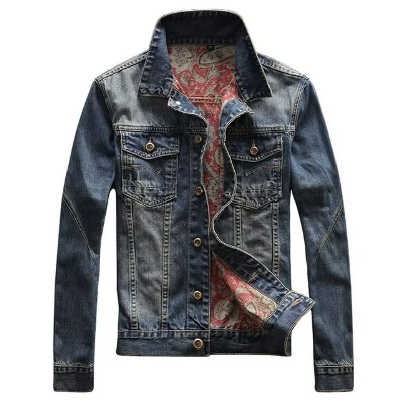 Cowboyjacke, schmal geschnitten, Jacquard-Muster, Used-Look, lässiges Oberteil für Teenager_voghion.com