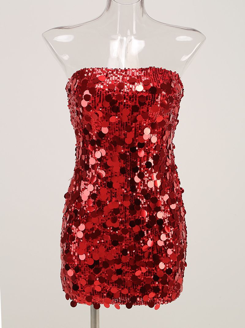 Cross border high end European and American women's clothing new sexy tube top sequined dress high end temperament hip skirt evening dress female_voghion.com