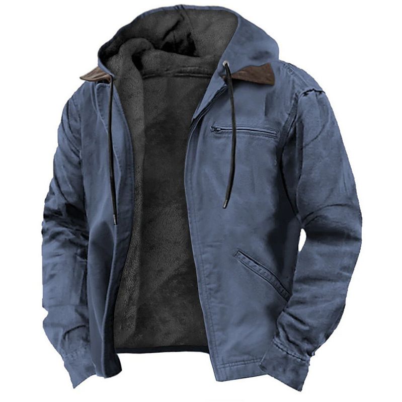CT Hooded Casual Men's Clothing Autumn Winter Fleece Lined Zipper Pocket Jacket_voghion.com