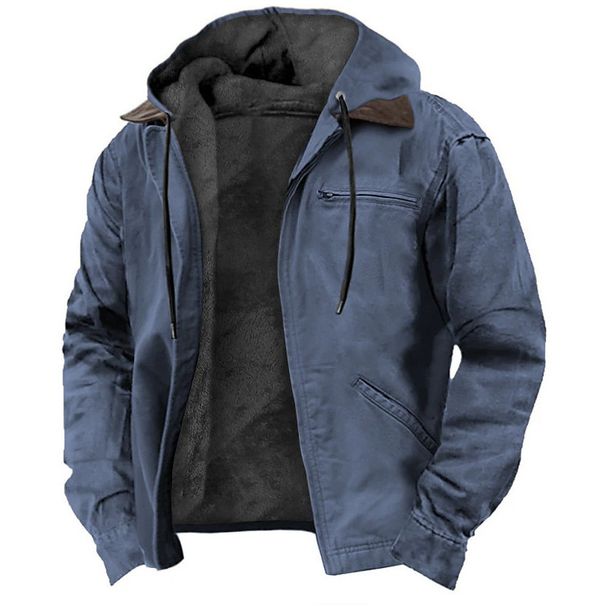 CT Hooded Casual Men's Clothing Autumn Winter Fleece Lined Zipper Pocket Jacket_voghion.com