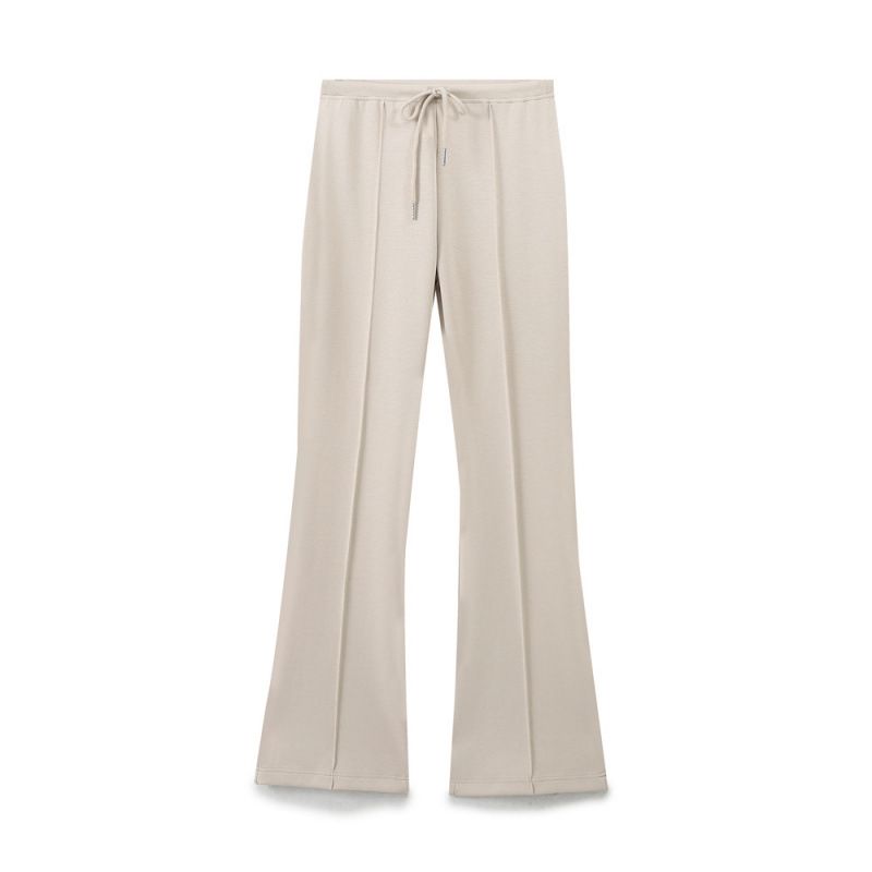 Stile abbigliamento donna cuciture decorazione elastico in vita tessuto bifacciale pantaloni a zampa cerniera felpa tuta_voghion.com