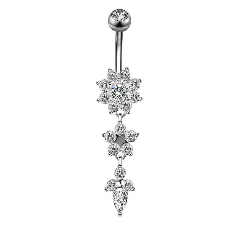 Yamaler Lady Rhinestone Flower Stainless Steel Belly Button Navel Ring Piercing Jewelry_voghion.com