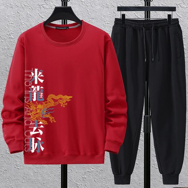 Herrenbekleidung Übergröße Herbst Pullover Sweatshirt Student Jugend Übergröße Übergröße Jogginghose Zweiteiliger Anzug Trendy_voghion.com