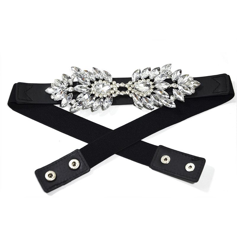 Nou personalizat cristal floare în formă de talie femei acoperire apă diamant încrustat rochie elastică la modă centură femei_voghion.com