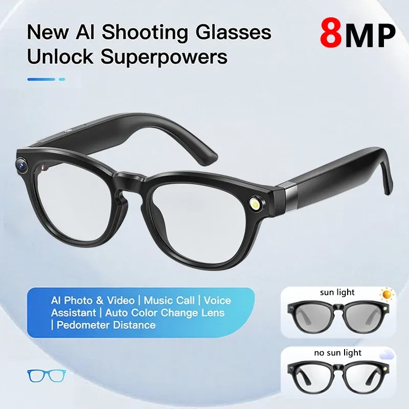 4K AI Smart Camera Glasses 800MP Bluetooth Smart Glasses Call Playing Music Object Recognition AI Translation Multifunction_voghion.com