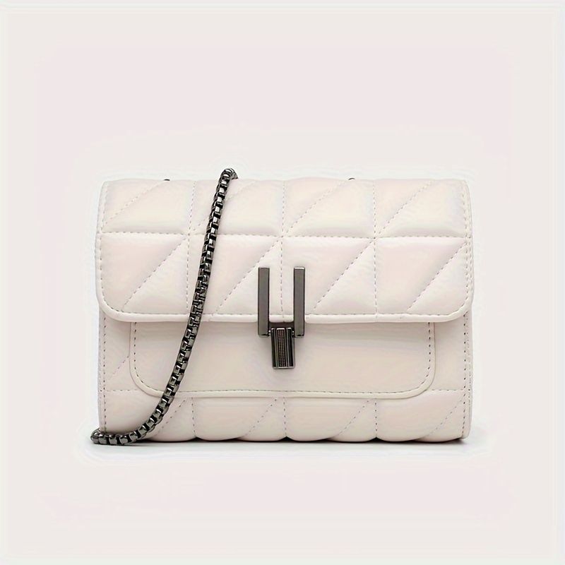 Sac à bandoulière élégant pour femmes, cuir PU matelassé, petit sac à bandoulière chic avec sangle de chaîne, sac à main de mode simple et unique sous les bras_voghion.com