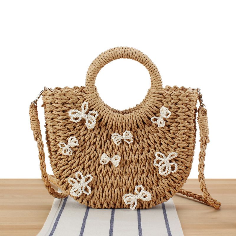 Damentaschen Einteilige einfache Art Beliebte halbrunde gewebte Tasche Strandhandtasche Urlaub Damen Umhängetasche_voghion.com