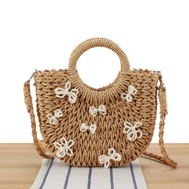 Damentaschen Einteilige einfache Art Beliebte halbrunde gewebte Tasche Strandhandtasche Urlaub Damen Umhängetasche_voghion.com