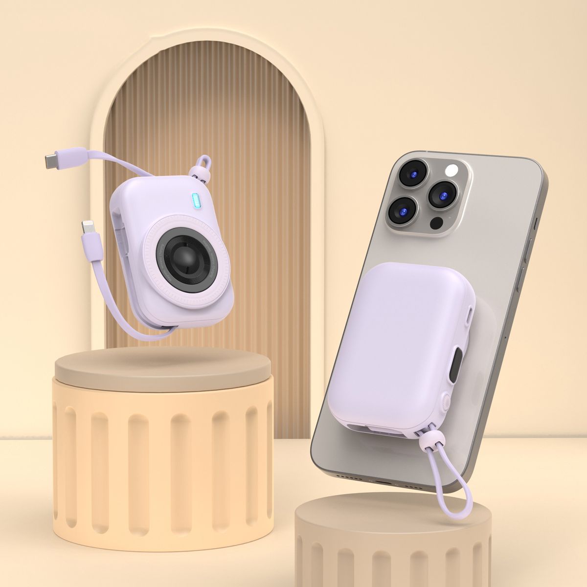 Powerbank ZUZG Kreativ Lille Kamera Mini Powerbank Med Indbygget Kabel 15W Magnetisk Trådløs Opladning Kompakt Bærbar Powerbank_voghion.com