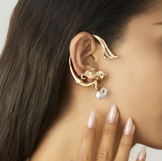 Brincos femininos de ouro, joias leves de luxo em metal, anjo, sereia, punho único, estilo elegante, pérola, clipe de orelha_voghion.com