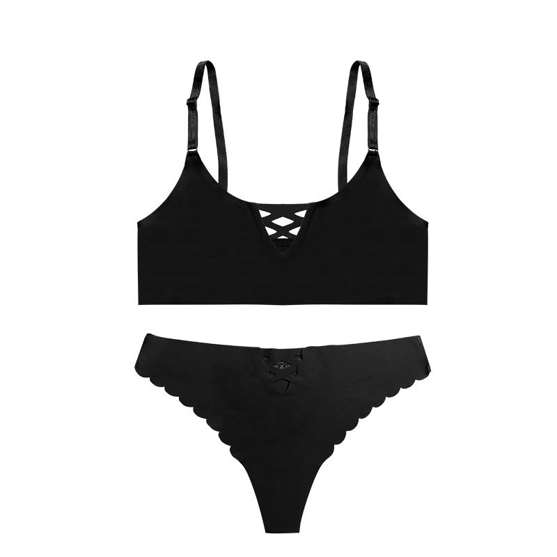 Women's Clothing Underwear Bra Set Fitness T-shaped Seamless Underwear V-neck Hollow Push-up Unwired Low-waist Underwear _voghion.com