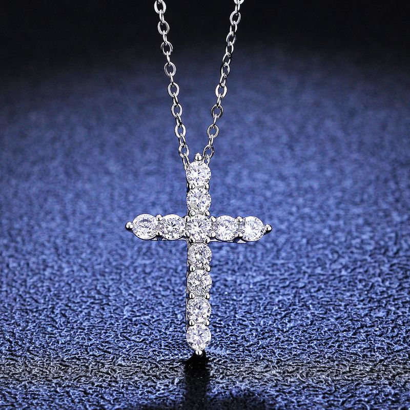 Collana in argento sterling con moissanite da 1 carato per donna, ciondolo geometrico a croce alla moda_voghion.com