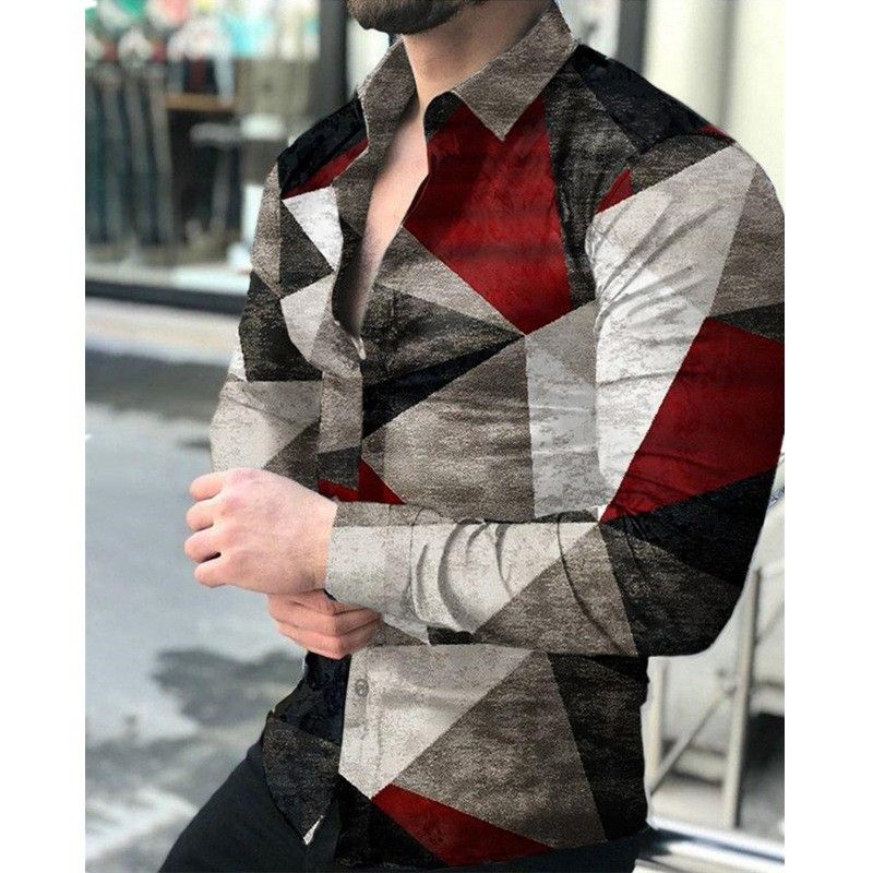  Camicia a maniche lunghe slim casual con stampa 3D animale risvolto nuovo stile Camicia multicolore per uomo_voghion.com
