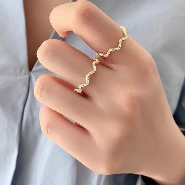 Simple Wave Ring Women's Simple Ring Single Layer Full Zirconium Open Ring Elegant All-match Internet Celebrity Hot Tail Ring_voghion.com