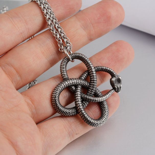 Collana con ciondolo a nodo serpente retrò, tendenza personalità, per uomini e donne, moda tempo libero, gioielli in acciaio al titanio_voghion.com