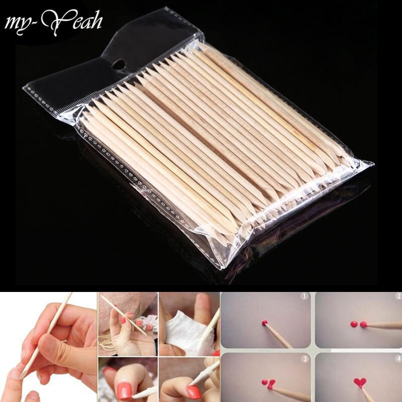 100 sztuk Nail Art Podwójny koniec Drewniany patyczek do skórek Usuń czysty martwy naskórek Trymer do krawędzi Kryształki koraliki cekiny kropkowanie_voghion.com