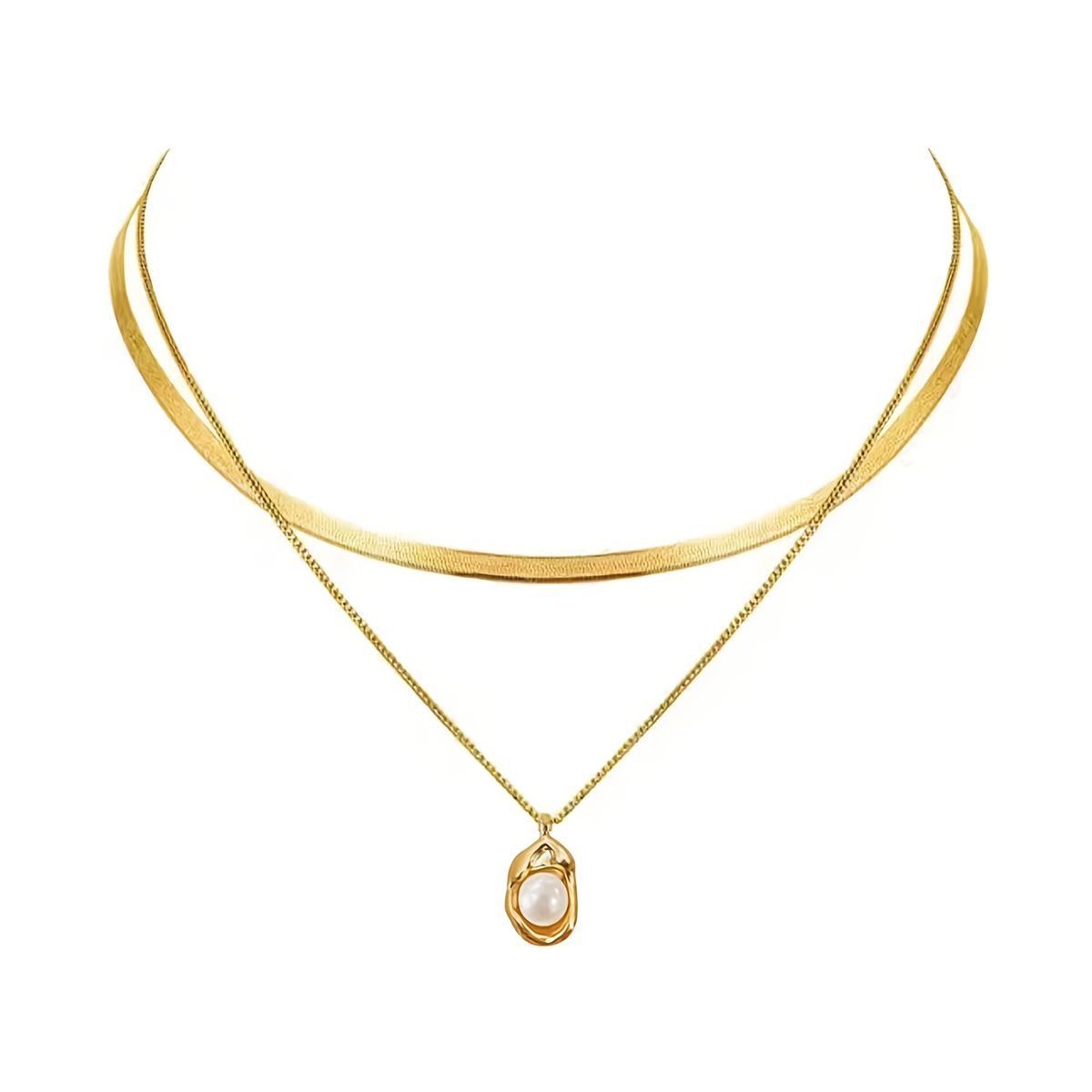 Women's Double Layered Snake Chain Pendant Necklace - Elegant Stackable Set, Fashionable Bohemian Style Women's Accessories_voghion.com