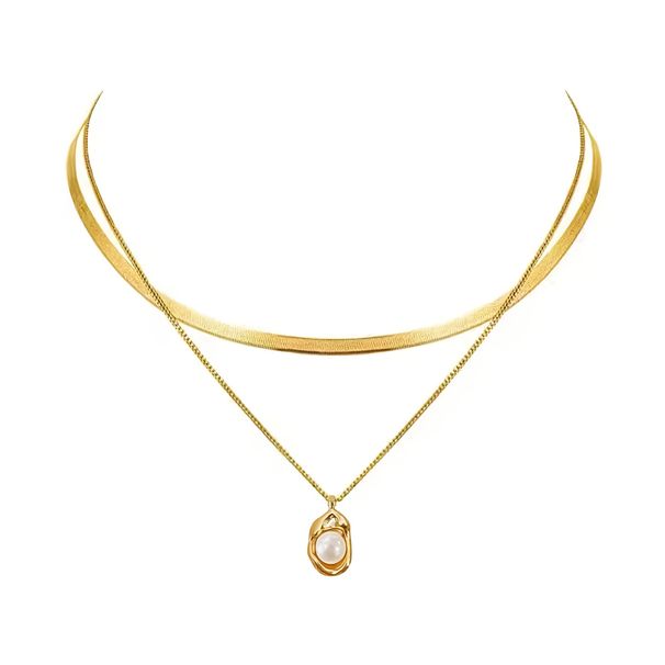 Women's Double Layered Snake Chain Pendant Necklace - Elegant Stackable Set, Fashionable Bohemian Style Women's Accessories_voghion.com