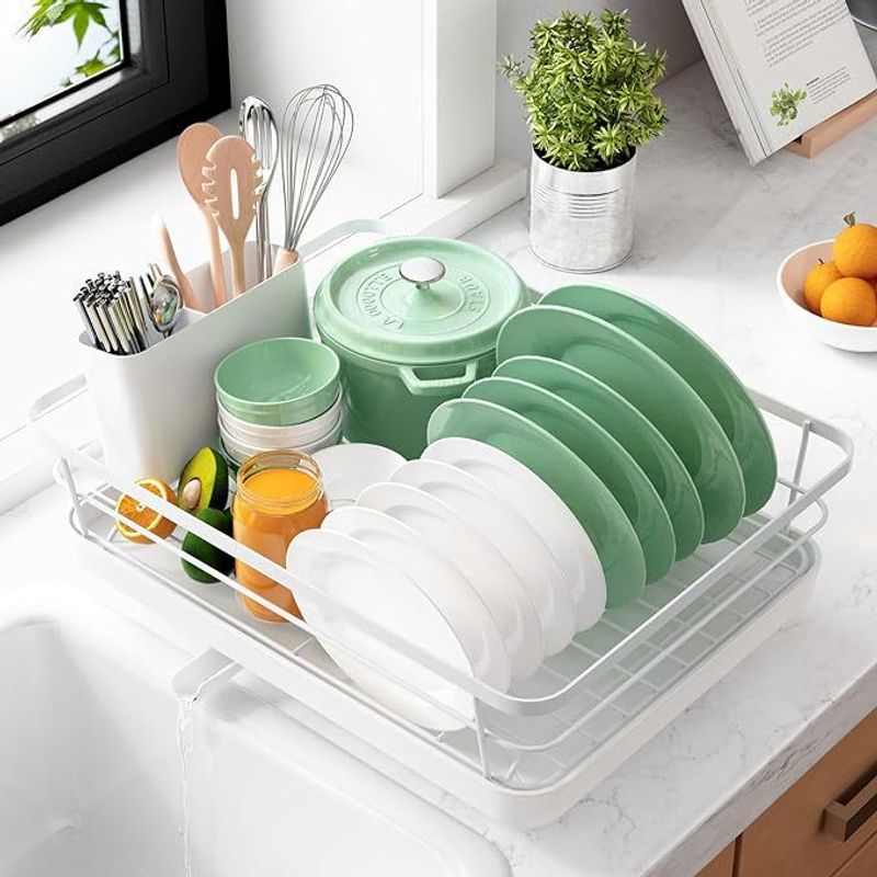 Kitchen Shelf Tableware Storage Drain Bowl Rack Drain Rack Countertop Finishing Double Dish Rack Metal Storage Rack_voghion.com
