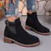 Black Martin Autumn Winter New Large Size Slip-On Short Trendy Round Toe Square Heel Mid-Calf Boots Women's Shoes_voghion.com
