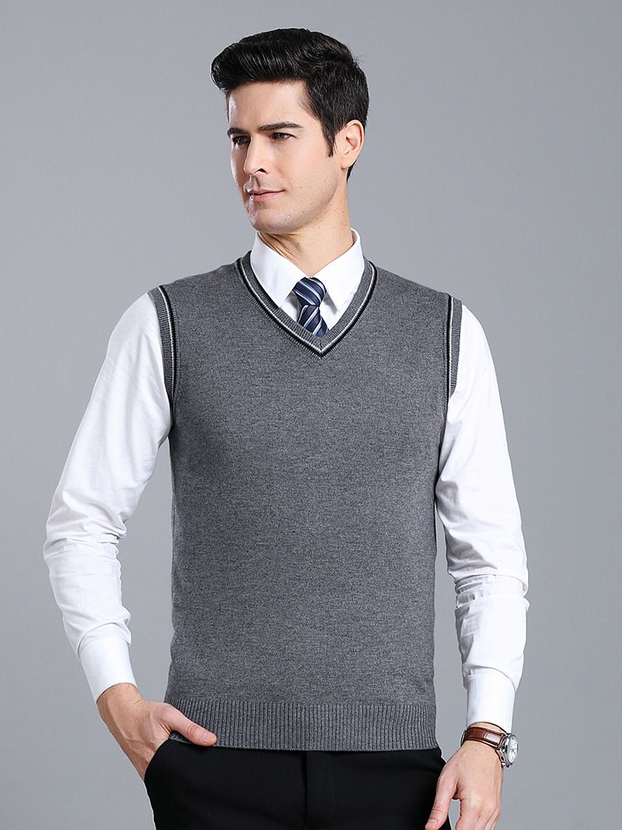 Männerkleeder Dënn Wollpulloverweste Männer V-Ausschnëtt Wollweste Männer Eenfaarweg Business Wollbasis Pulloverweste_voghion.com
