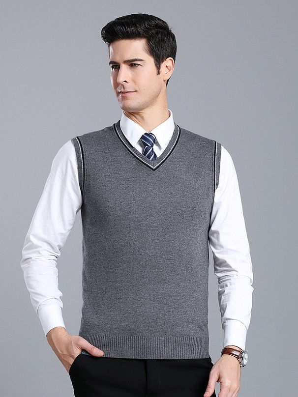 Männerkleeder Dënn Wollpulloverweste Männer V-Ausschnëtt Wollweste Männer Eenfaarweg Business Wollbasis Pulloverweste_voghion.com