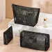 5/1 piece of mesh transparent small black cosmetic portable travel toilet organizer mouth red storage bag Y241023_voghion.com