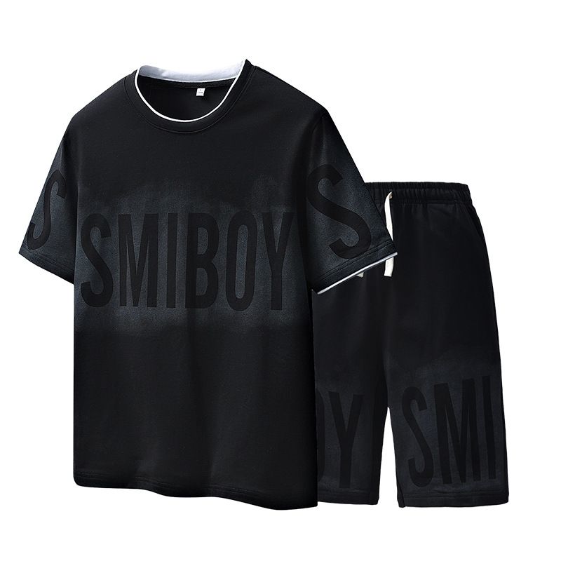 Men's Clothing New Summer Suit Men's Trendy Loose Short Sleeved Cotton T Shirt Shorts Shorts Sports Casual Suit Men_voghion.com
