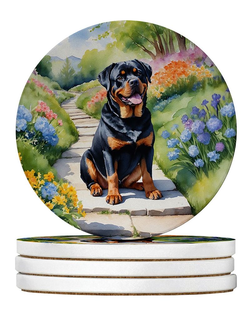 Rottweiler Spring Path Large Sandstone Coasters Pack Of 4 Absorbent Round Coasters Decor Gifts For Men Or Women, 4 In, Multicolor_voghion.com