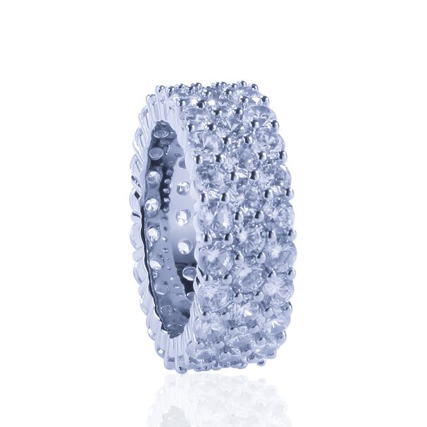 Bling-Ring mit 3 Reihen Zirkonia für Herren und Damen – Hip-Hop-Stil, geometrisches Design, Kupferband für den Alltag (Größen 8–10)_voghion.com