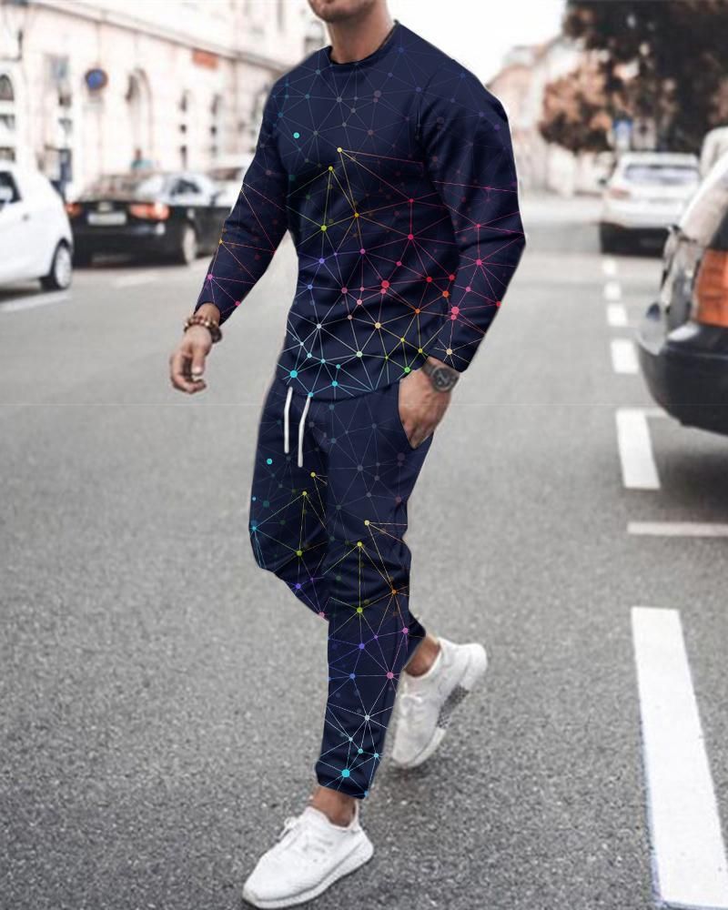 Hierscht a Wanter Männer Casual Sports 3D Gradient Cardigan Kapuzenpullover Hosen Zwee-Stéck Set_voghion.com