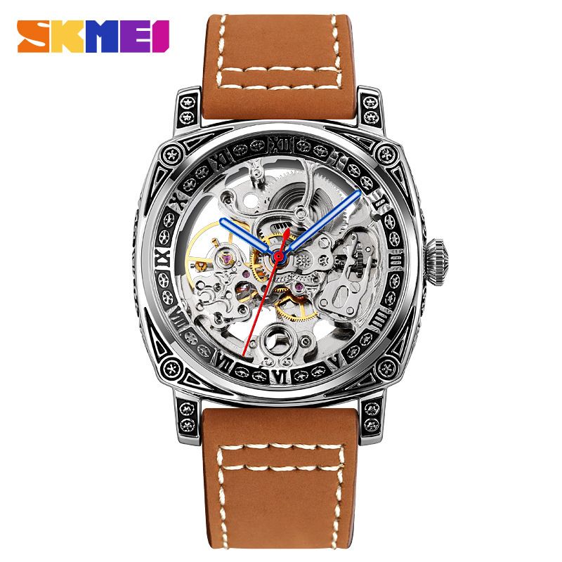 Skmei moment belleza moda hueco tallado cuadrado hombres # 39; reloj mecánico correa reloj_voghion.com