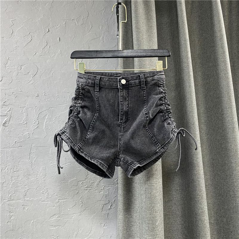 Pantaloncini in denim con coulisse per donna, stile super e piccante, Instagram, vita alta, elastici, snellenti, dritti_voghion.com