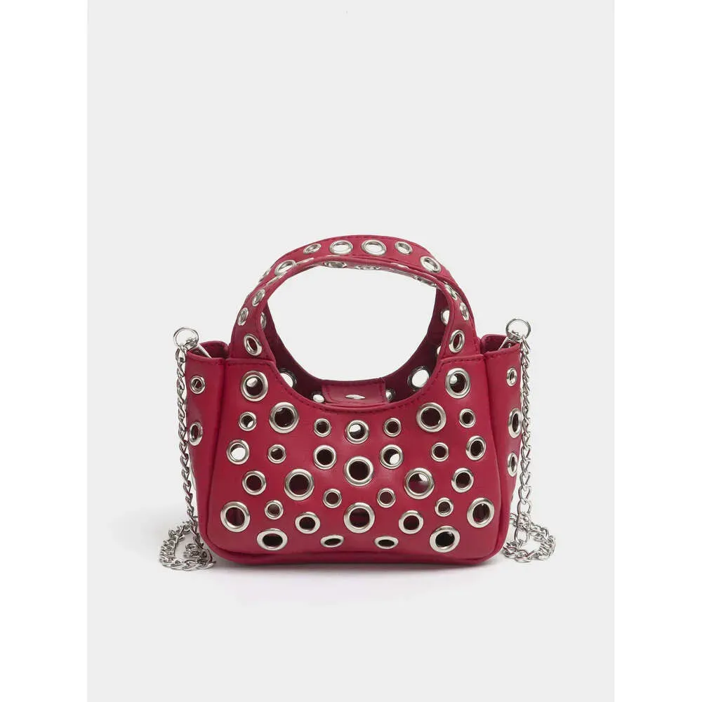 Borsa a tracolla singola alla moda con catena e occhielli, mini borsa da donna traforata_voghion.com