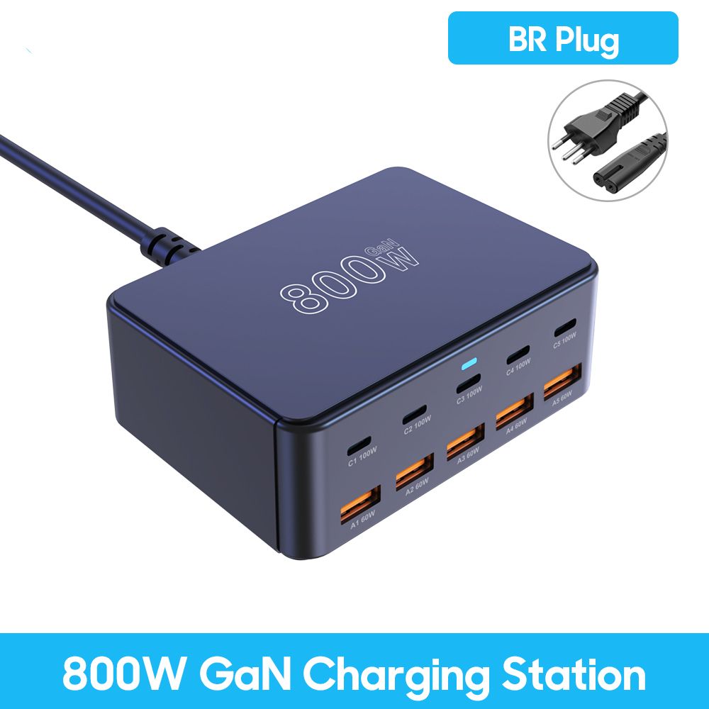 800W GAN Charger Desktop 10 Ports USB Type C PD Fast Charging Station For IPhone 16 15 14 Samsung S24 Xiaomi Laptop_voghion.com