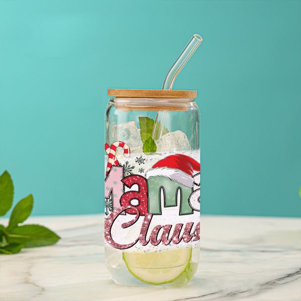 Nowoczesny, minimalistyczny świąteczny kubek z bambusową pokrywką i słomką – kubek borokrzemianowy o pojemności 16 uncji, ekologiczny i szczelny (zestaw 2 szt.)_voghion.com