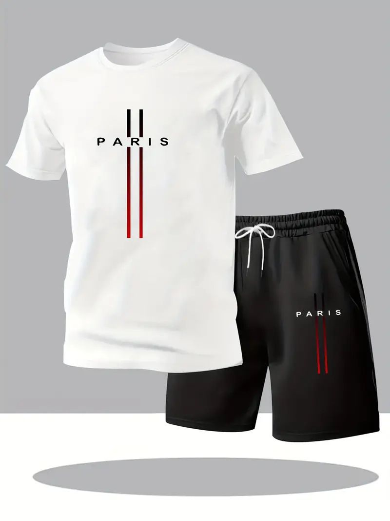 Conjunto de roupas esportivas de performance masculinas - Camiseta de manga curta de secagem rápida e roupa esportiva casual de caimento solto para corrida e academia_voghion.com