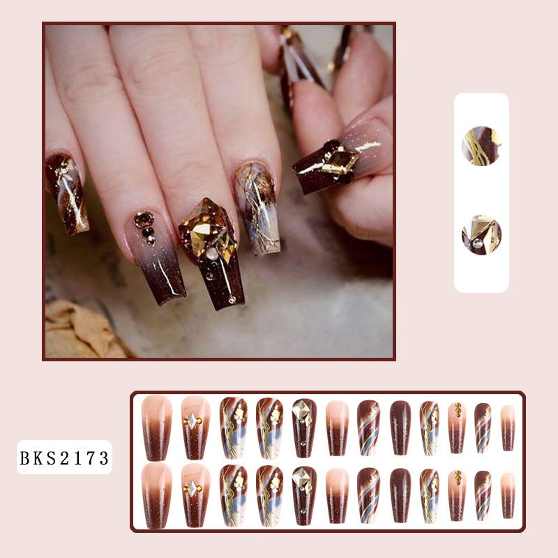 Fashion Wearable Nail, European and American Black Gold Texture Diamond Nail Special Nail Panel Finished Wearable Nail Patch Nail Beauty_voghion.com