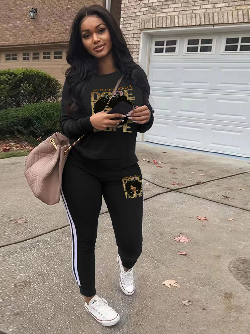 Damen bedruckter Sweatshirt-Anzug, lässiger Mode-Anzug_voghion.com