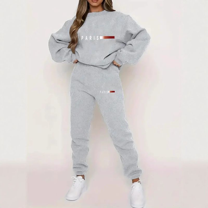 ​​Women's Fleece-Lined Hoodie & Jogger Set, Geometric Print Streetwear Outfit, Cozy Winter Two-Piece (Black/Grey)​​_voghion.com