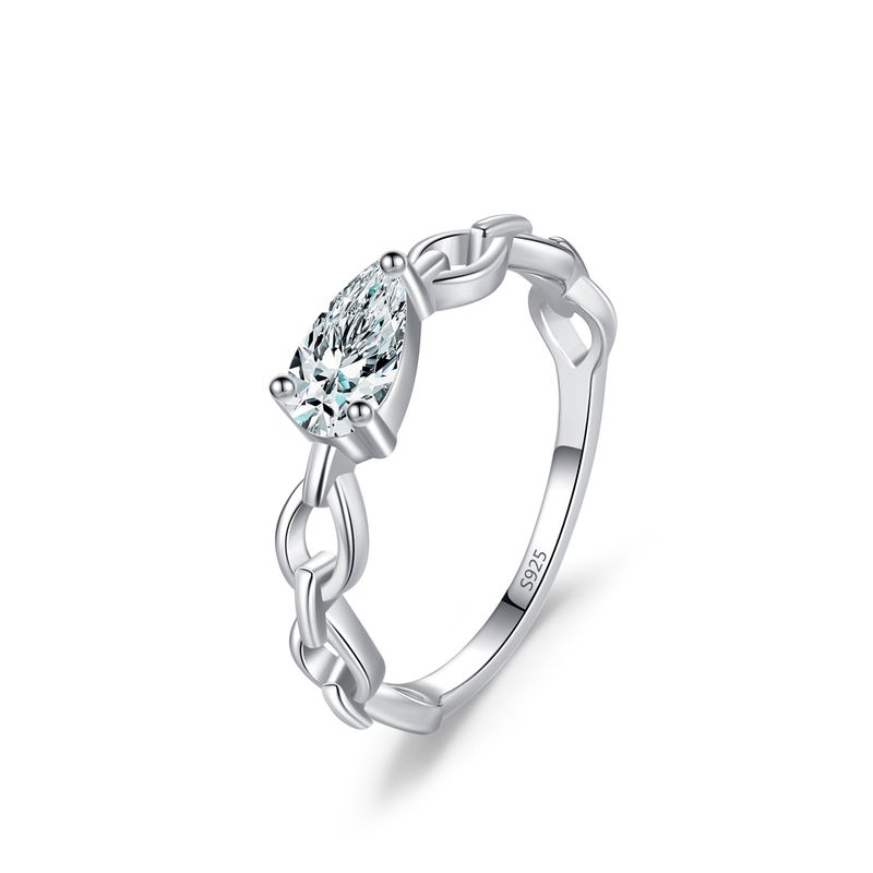 Koreanischer Stil S Reines Silber Neuer glänzender birnenförmiger Zirkon für Frauen Kubanische Hohlkette Wassertropfen-Zeigefingerring_voghion.com