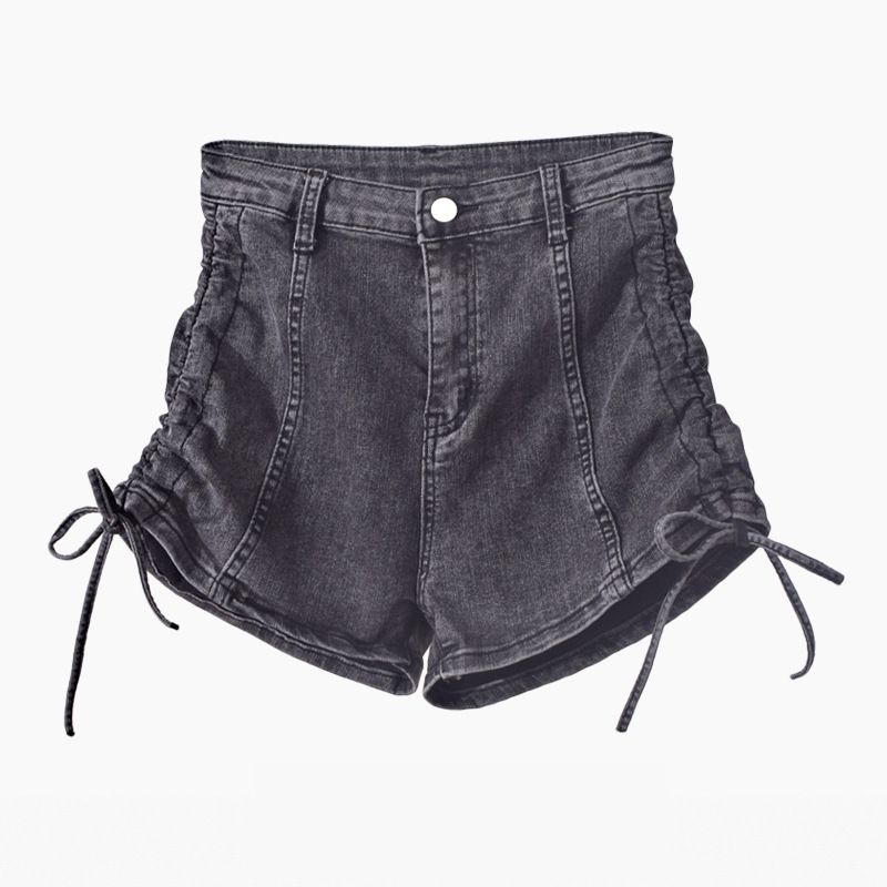Pantaloncini in denim per donna estate vita alta elastici slim fit dritti gamba larga con coulisse nuova ragazza piccante sexy hot_voghion.com