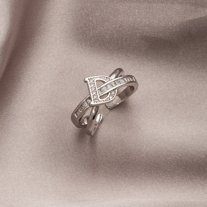 Women's rings Niche light luxury cross zircon D letter design open ring women's high-end temperament fashion personalized index finger ring_voghion.com