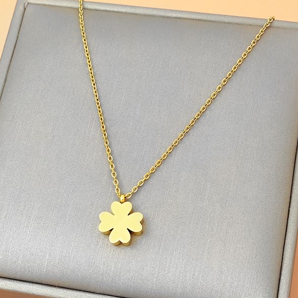 18K Four Leaf Clover Titanium Steel Necklace 2022 New Female Light Luxury Niche Design High End Clavicle Chain Accessories_voghion.com